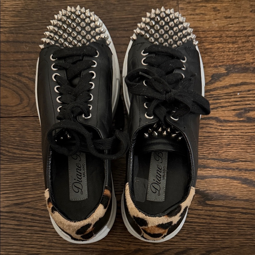 Black and Leopard Studded Women's Sneakers